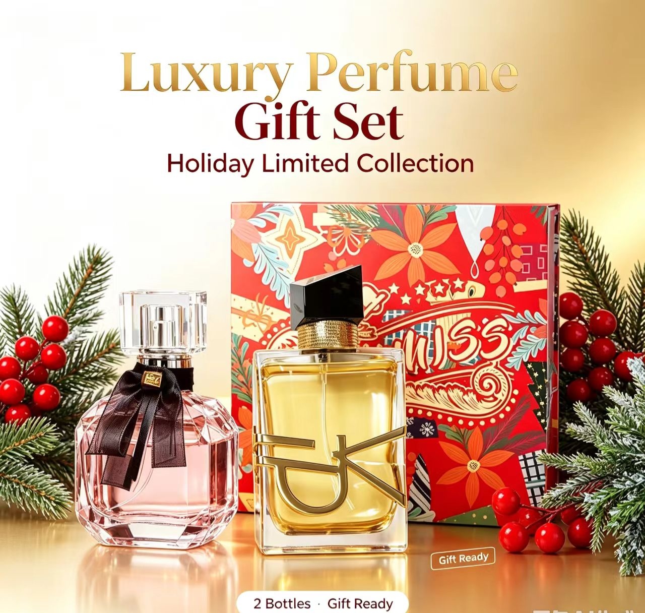 Luxury Gift Set - ชุดของขวัญน้ำหอมสุดหรู 2 ขวด กลิ่นหอมติดทนนาน สำหรับทั้งชายและหญิง เหมาะสำหรับเป็นของขวัญในช่วงเทศกาลคริสต์มาส