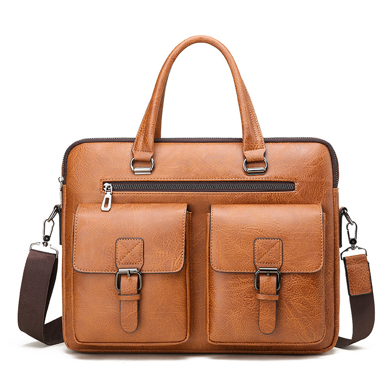 Leather Briefcase - กระเป๋าใส่เอกสารทางธุรกิจของผู้ชายแบรนด์หรูกระเป๋าใส่เอกสารหนังหนัง PU กระเป๋าสะพายไหล่กระเป๋าอาหารกลางวันสำนักงานสำหรับแล็ปท็อป A4ไฟล์สำหรับผู้ชาย