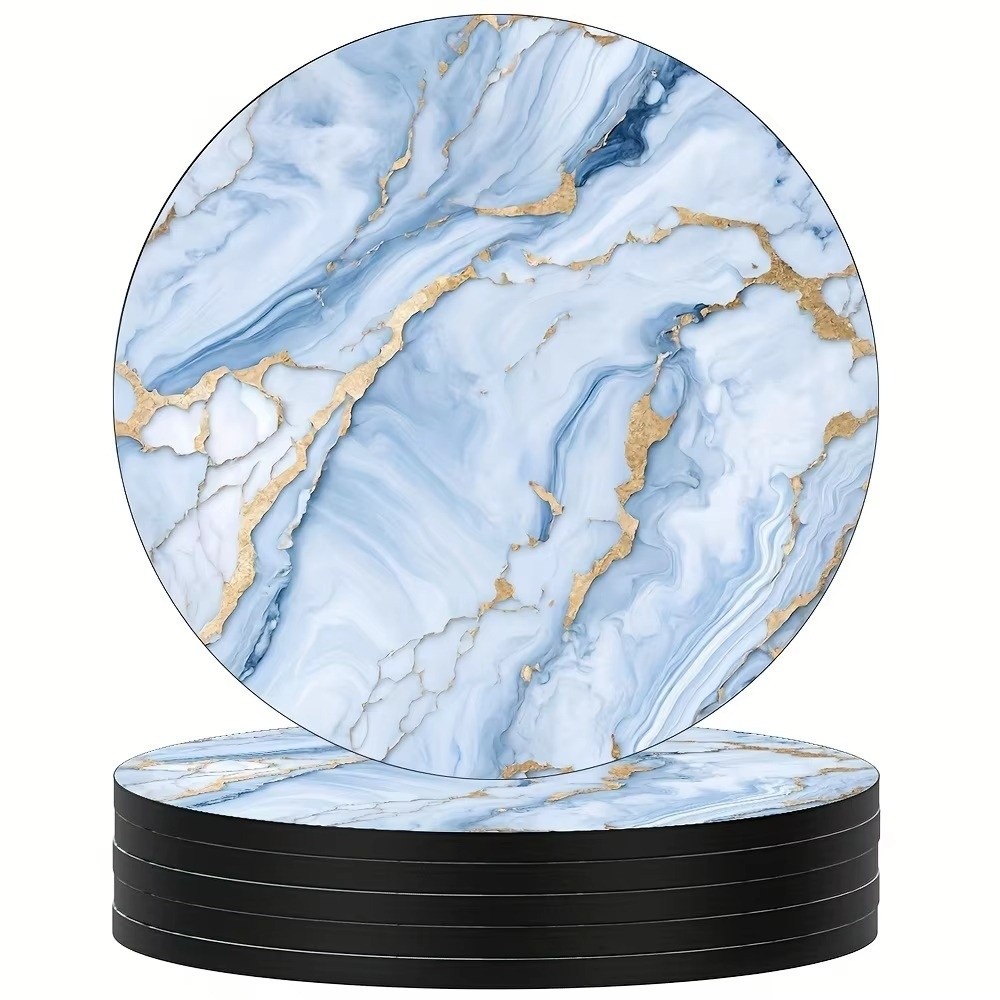 Marble Coaster Set - ชุดที่รองแก้วไม้ลายหินอ่อน ขนาด 4 นิ้ว 6 ชิ้น