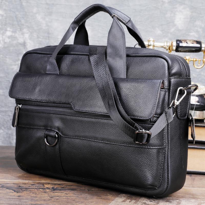 Leather Briefcase - ชายหนังแท้กระเป๋าถือผู้ชายเดินทางธุรกิจ A4กระดาษกระเป๋า14นิ้วแล็ปท็อปกระเป๋าสะพายชายกระเป๋าเอกสาร