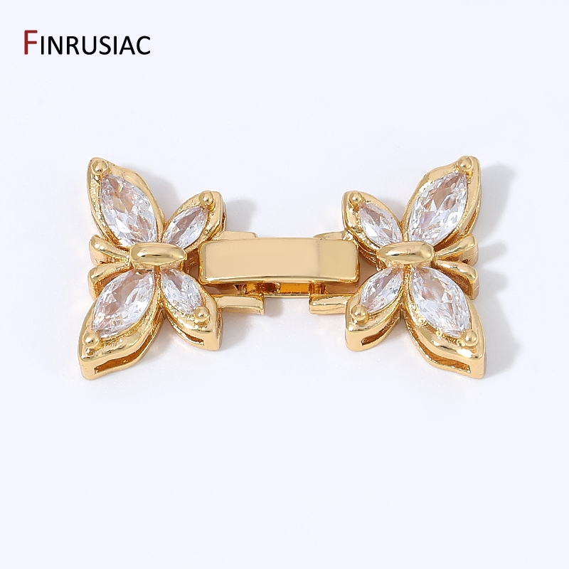 Gold Plated Jewelry - ตัวล็อกแบบผีเสื้อประดับเพชรเซอร์คอนทรงมาร์คีส์ ชุบทอง 18K สำหรับงาน DIY ทำสร้อยคอ