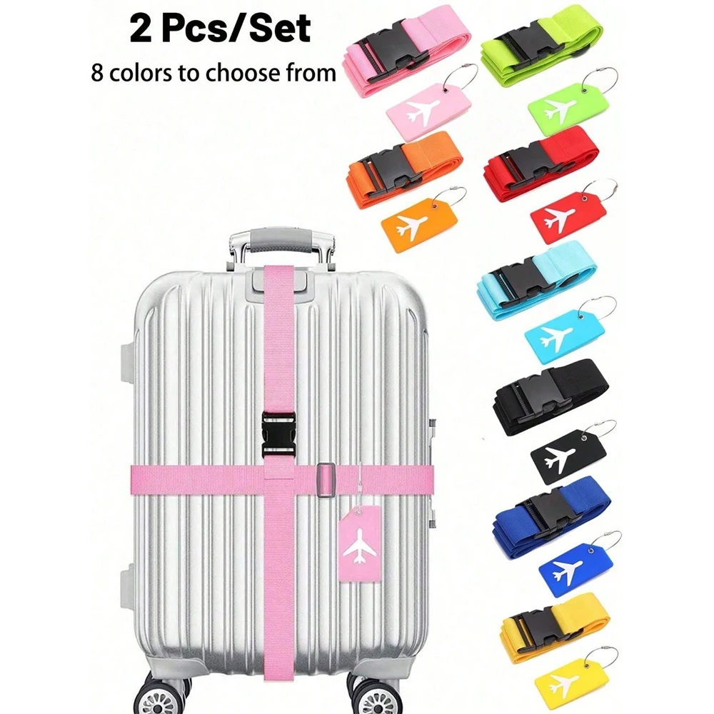 Travel Luggage Set - ชุดสายรัดกระเป๋าเดินทางพร้อมป้ายติดกระเป๋า สายรัดกระเป๋าเดินทางหลากสี เหมาะสำหรับกระเป๋าเดินทางหลากหลายประเภท เหมาะสำหรับการเดินทาง