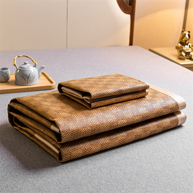 Silk Pillowcase - Cooling Mat ไม้ไผ่ฤดูร้อนและปลอกหมอน Naked นอนที่นอนทนทานผ้าไหมน้ําแข็งกันลื่นสบายชุดผ้าปูที่นอน