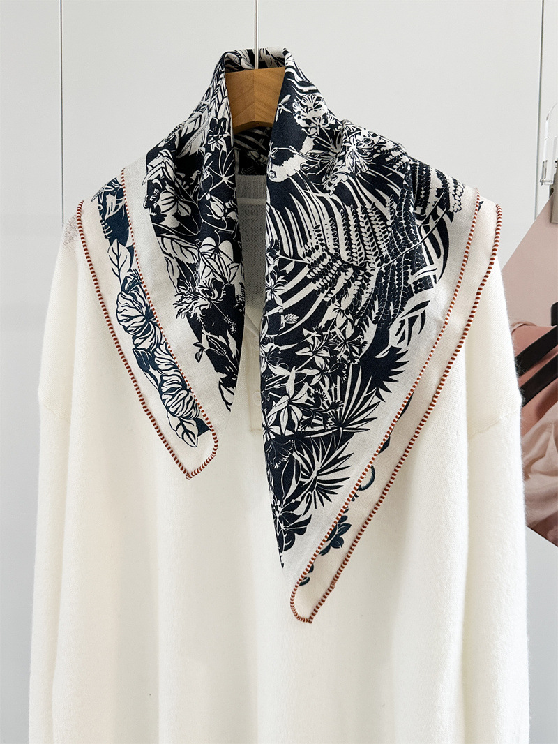 Cashmere Scarf - ผ้าพันคอเนื้อนุ่มสำหรับฤดูหนาว ผ้าคลุมไหล่หรูหราใช้ได้สองด้าน ผ้าพันคอไหมผสมขนสัตว์ ผ้าพันคอสี่เหลี่ยมให้ความอบอุ่น แคชเมียร์ พาชมีน่า