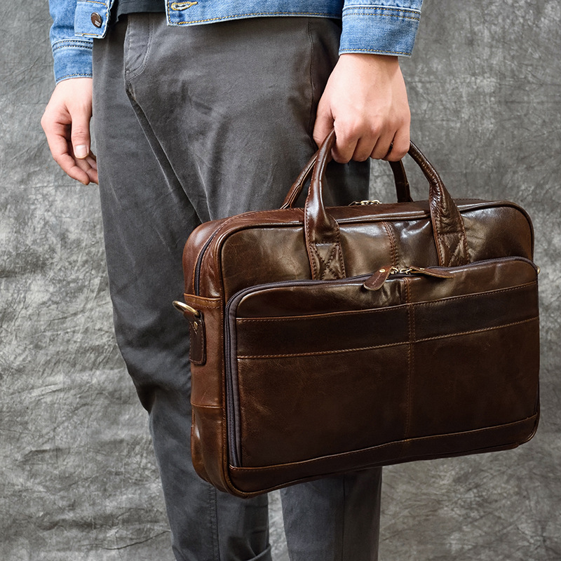Leather Briefcase - กระเป๋าถือหนังแท้หรูหราสำหรับผู้ชายกระเป๋าเอกสารเดินทางกระเป๋าสะพายหนังผู้ชายกระเป๋าใส่แล็ปท็อปแนวธุรกิจของผู้ชายกระเป๋าแมสเซ็นเจอร์ขนาดใหญ่