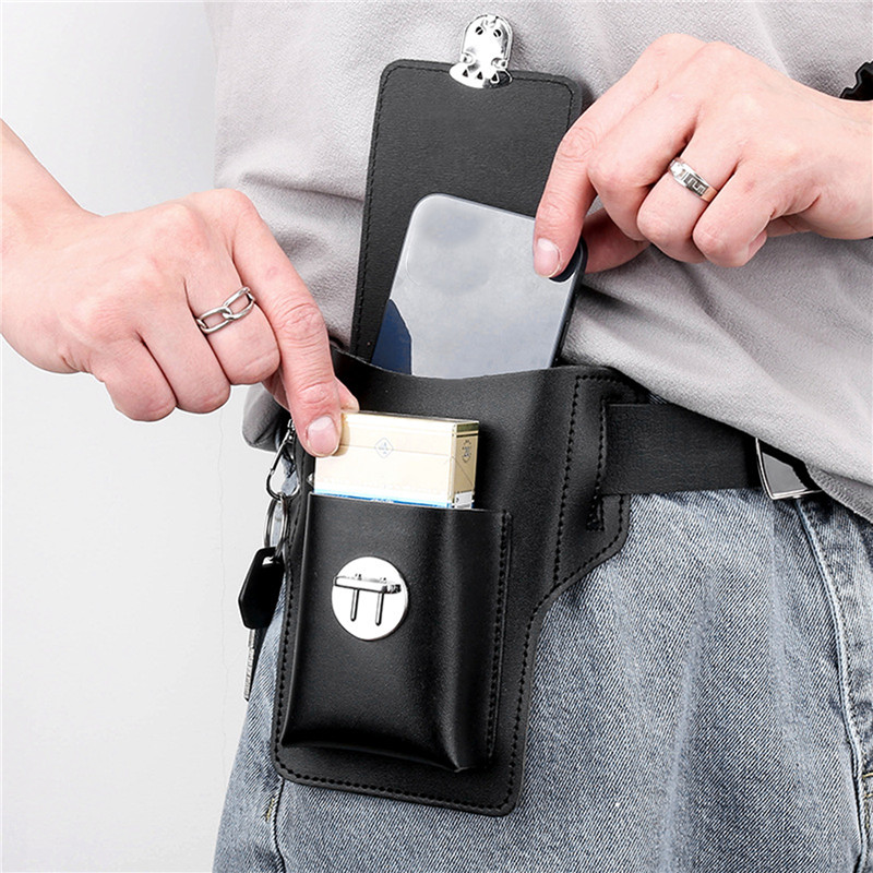 Leather Wallet Men - ซองใส่โทรศัพท์มือถือแบบคาดเอวสำหรับผู้ชาย กระเป๋าหนัง PU กระเป๋าใส่โทรศัพท์มือถือแบบวินเทจ ซองป้องกันโทรศัพท์มือถือ