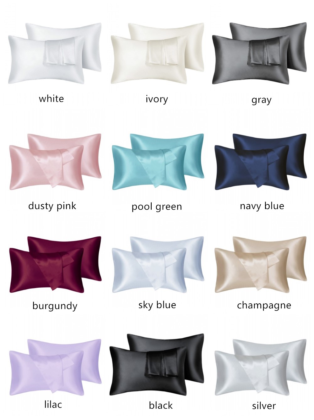 Silk Pillowcase - 2 ชิ้น/ล็อต Solid Silky ซาติน Skin