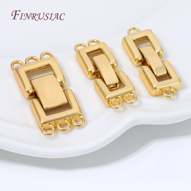 Gold Plated Jewelry - ตัวเชื่อมต่อแบบหลายเส้นชุบทอง 18K รูปทรงสี่เหลี่ยมผืนผ้าสำหรับสร้อยข้อมือมุกแบบหลายชั้น ตัวล็อคแบบหลายห่วง อุปกรณ์เสริมสำหรับทำเครื่องประดับ DIY