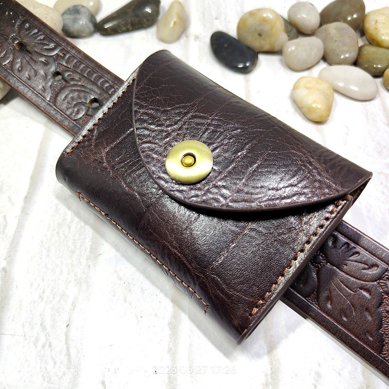 Leather Wallet Men - Blongk กระเป๋าคาดเอวขนาดเล็กแพ็คเข็มขัดสานขนาดเล็กหนังแท้ Fanny-กระเป๋าใส่การ์ดกระเป๋าสตางค์เคสกุญแจรถยนต์ dompet koin ผู้ชาย3618