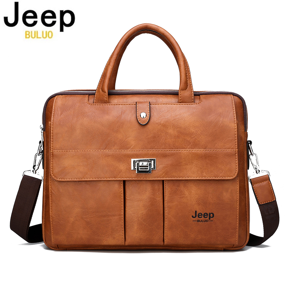 Leather Briefcase - กระเป๋าเอกสารหนังสำหรับผู้ชาย Jeep Buluo ขนาด 14 นิ้ว