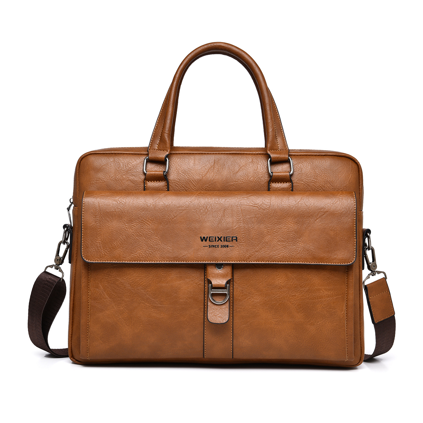 Leather Briefcase - กระเป๋าเอกสารผู้ชายหนัง PU สีน้ำตาลเข้มสไตล์วินเทจ 15.6 นิ้ว กระเป๋าถือใส่แล็ปท็อป