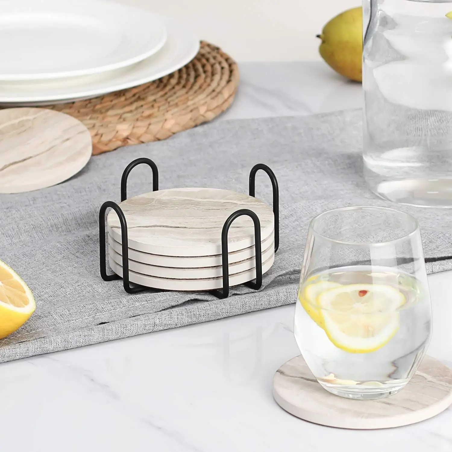 ชุดที่รองแก้วเครื่องดื่ม 6 ชิ้ - Marble Coaster Set บทวิจารณ์และราคา