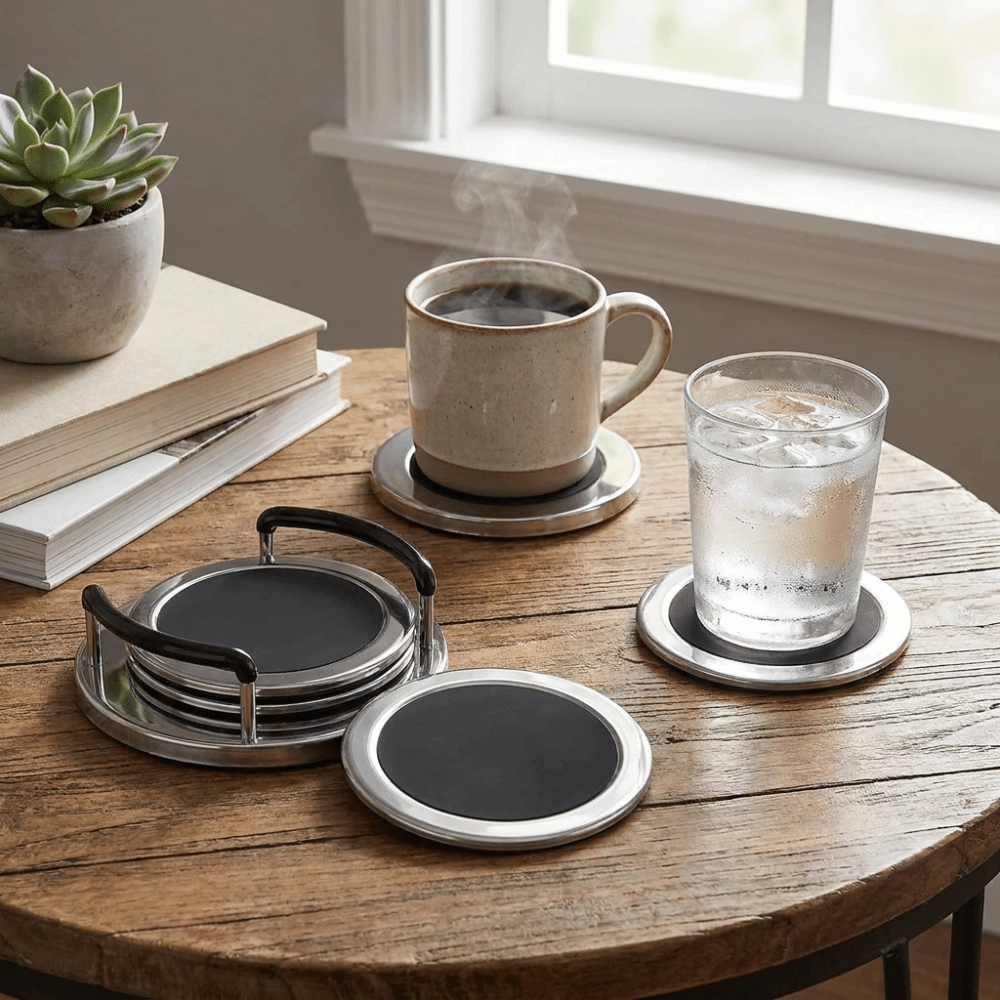ชุดจานรองแก้วสแตนเลสทรงกลม 6 ช - Marble Coaster Set บทวิจารณ์และราคา