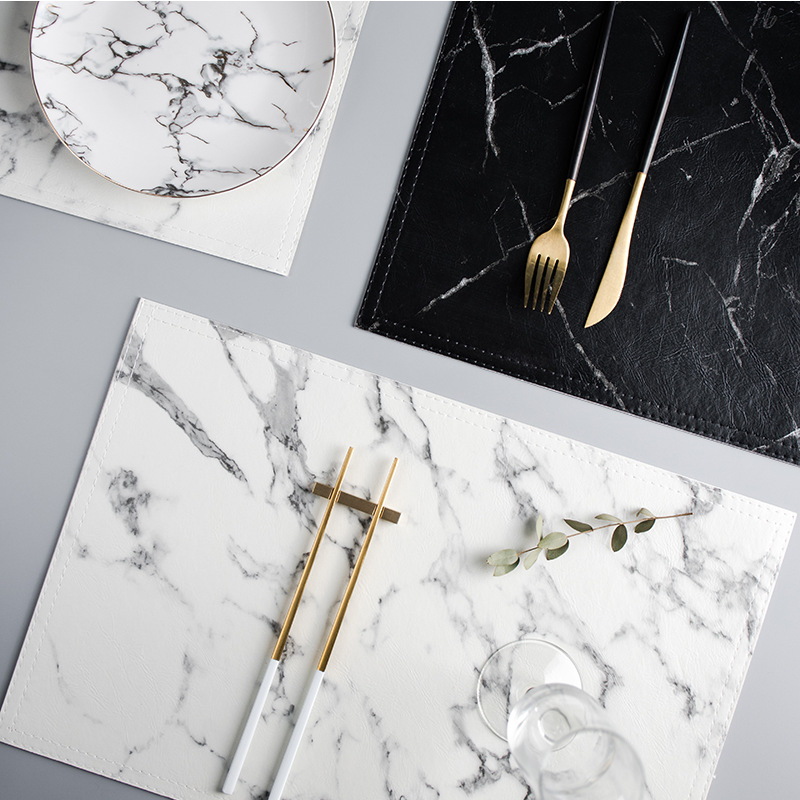 แผ่นรองจานหรูหรา ทำจากวัสดุ PU - Marble Coaster Set บทวิจารณ์และราคา