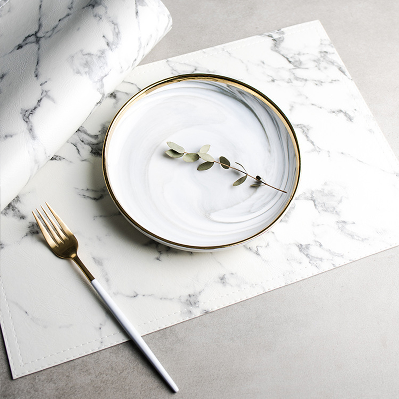 แผ่นรองจานหรูหรา ทำจากวัสดุ PU - Marble Coaster Set บทวิจารณ์และราคา