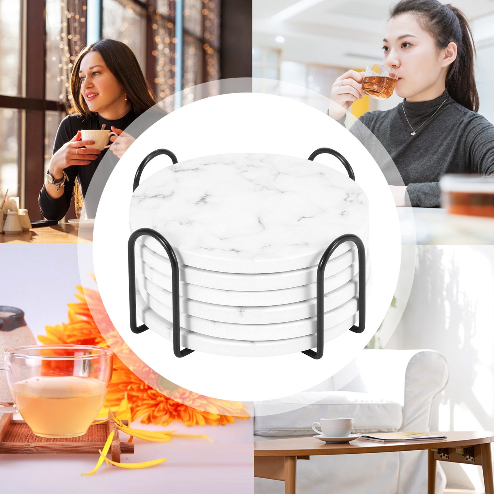 ABAH-ที่รองแก้วดูดซับน้ำสำหรับ - Marble Coaster Set บทวิจารณ์และราคา