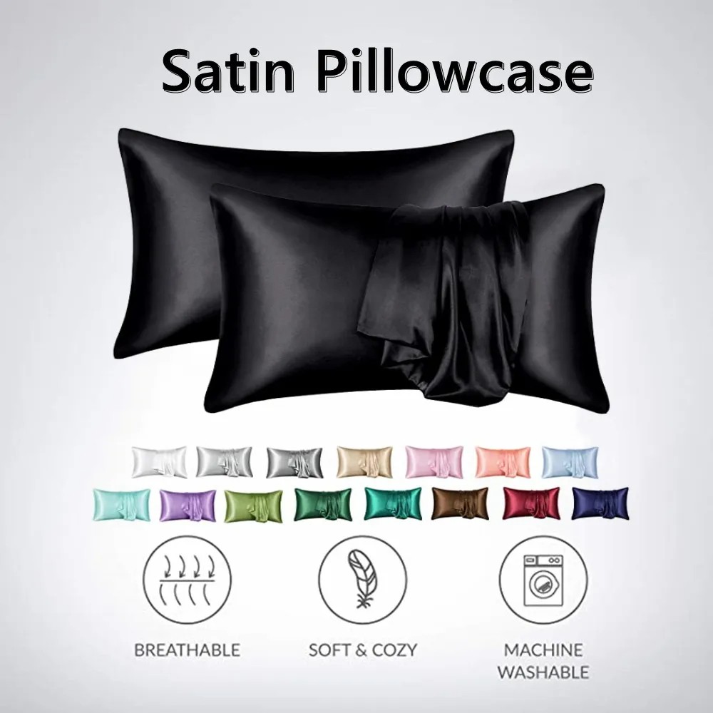 2 ชิ้น/ล็อต Solid Silky ซาติน  - Silk Pillowcase บทวิจารณ์และราคา