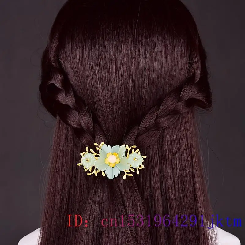 กิ๊บติดผมหยกสีเขียวออกแบบสวยงา - Gold Plated Jewelry บทวิจารณ์และราคา