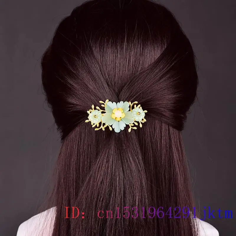 กิ๊บติดผมหยกสีเขียวออกแบบสวยงา - Gold Plated Jewelry บทวิจารณ์และราคา