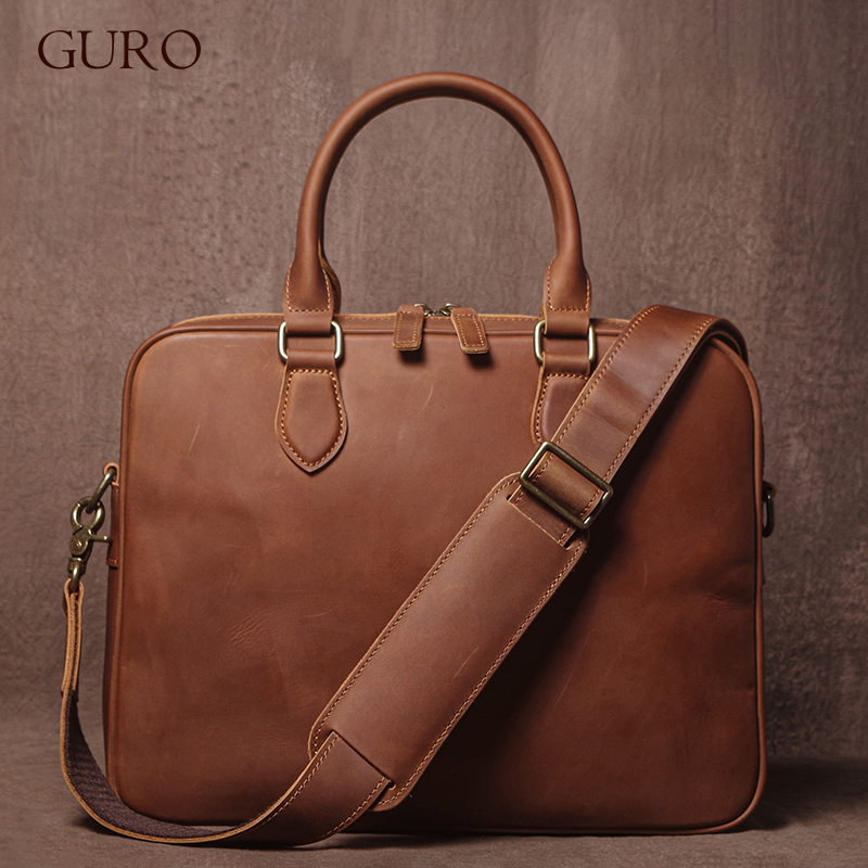 GURO Men Crazy Horse Cowhide ก - Leather Briefcase บทวิจารณ์และราคา