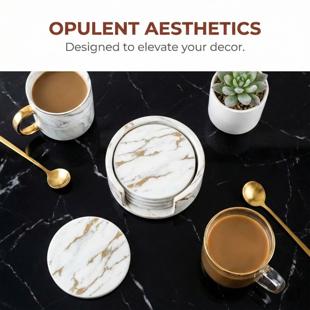 ชุดจานรองแก้ว 7 ชิ้น จานรองแก้ - Marble Coaster Set บทวิจารณ์และราคา