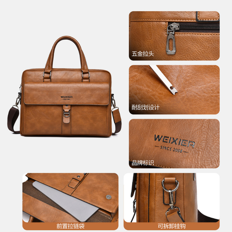 กระเป๋าเอกสารผู้ชายหนัง PU สีน - Leather Briefcase บทวิจารณ์และราคา